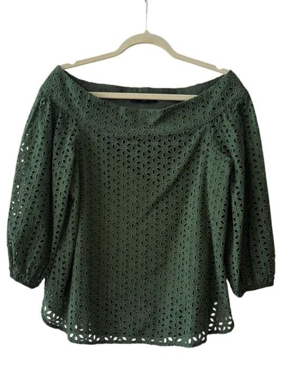 Tibi Women’s Olive Green Eyelet Off-Shoulder Top Size 2